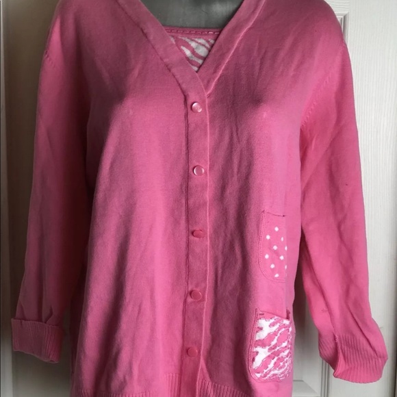 QUACKER FACTORY PINK FAUX BUTTON UP SWEATER LADIES- SIZE XL-SEQUINED - Picture 2 of 10